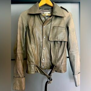 Diesel olive green leather jacket.
